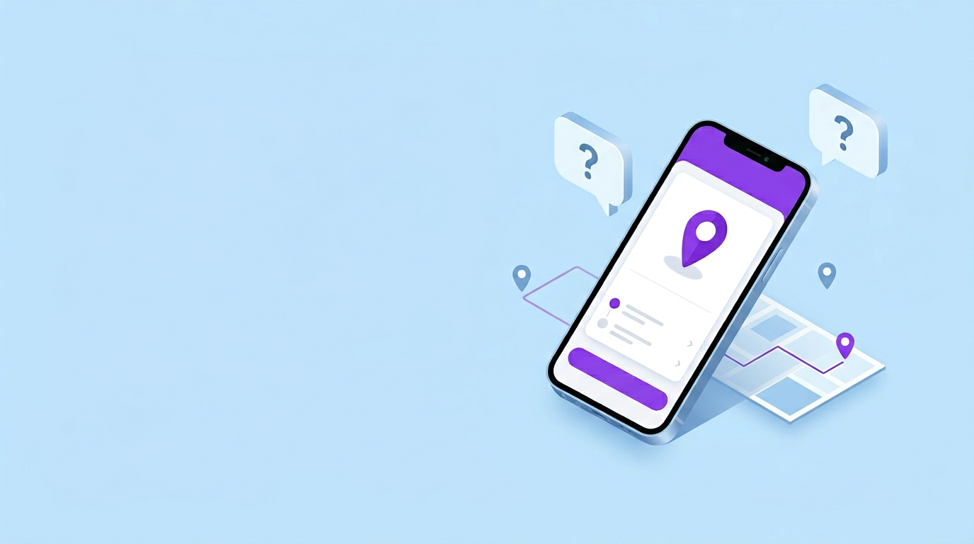 Illustration: smartphone, map, and speech bubbles – FAQ for the RoadBoy driver app