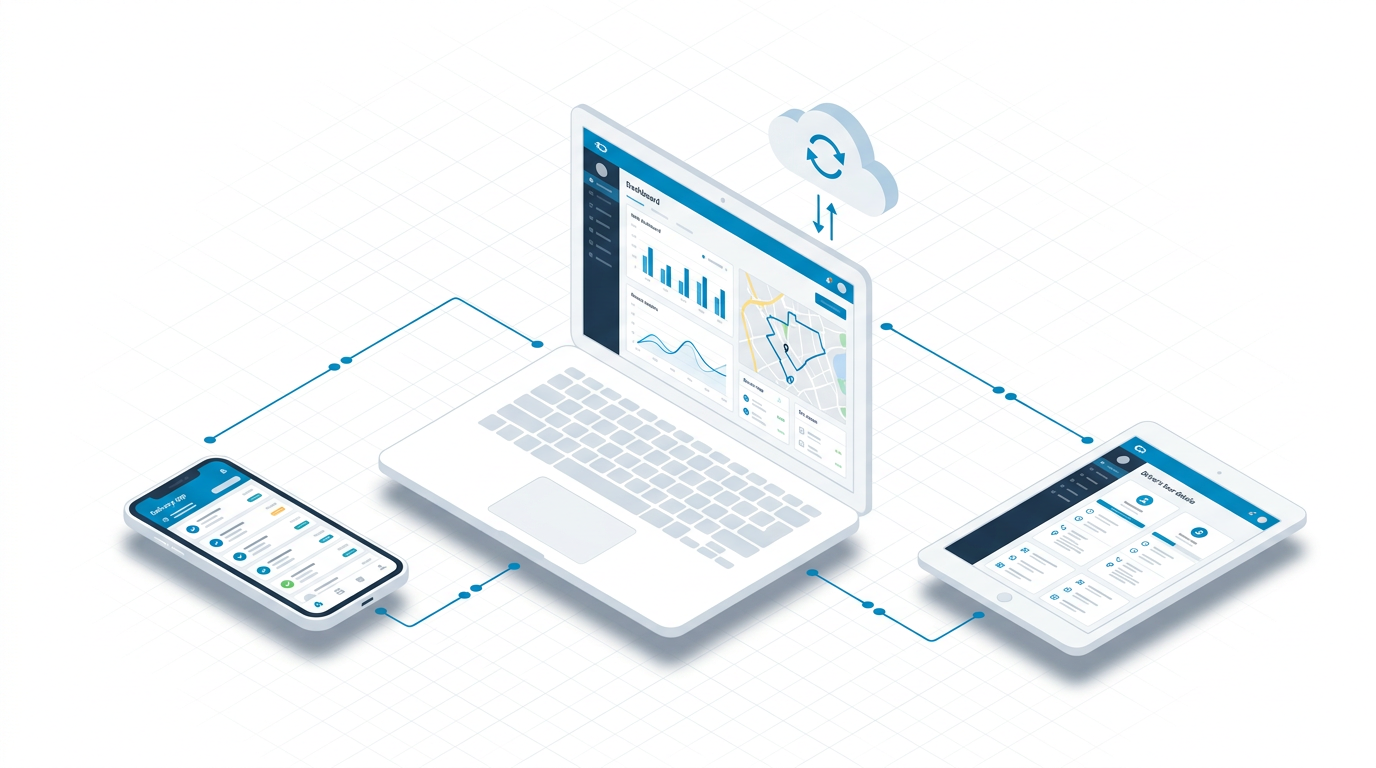 RoadBoy App-Ökosystem: Disponenten-Dashboard, Fahrer-App und Tablet vernetzt